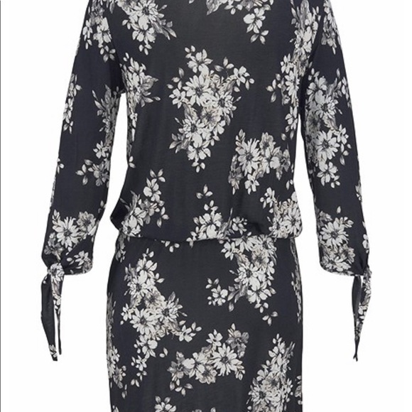 Tie Sleeve Print Dress Black and White Size 4 - Picture 6 of 10